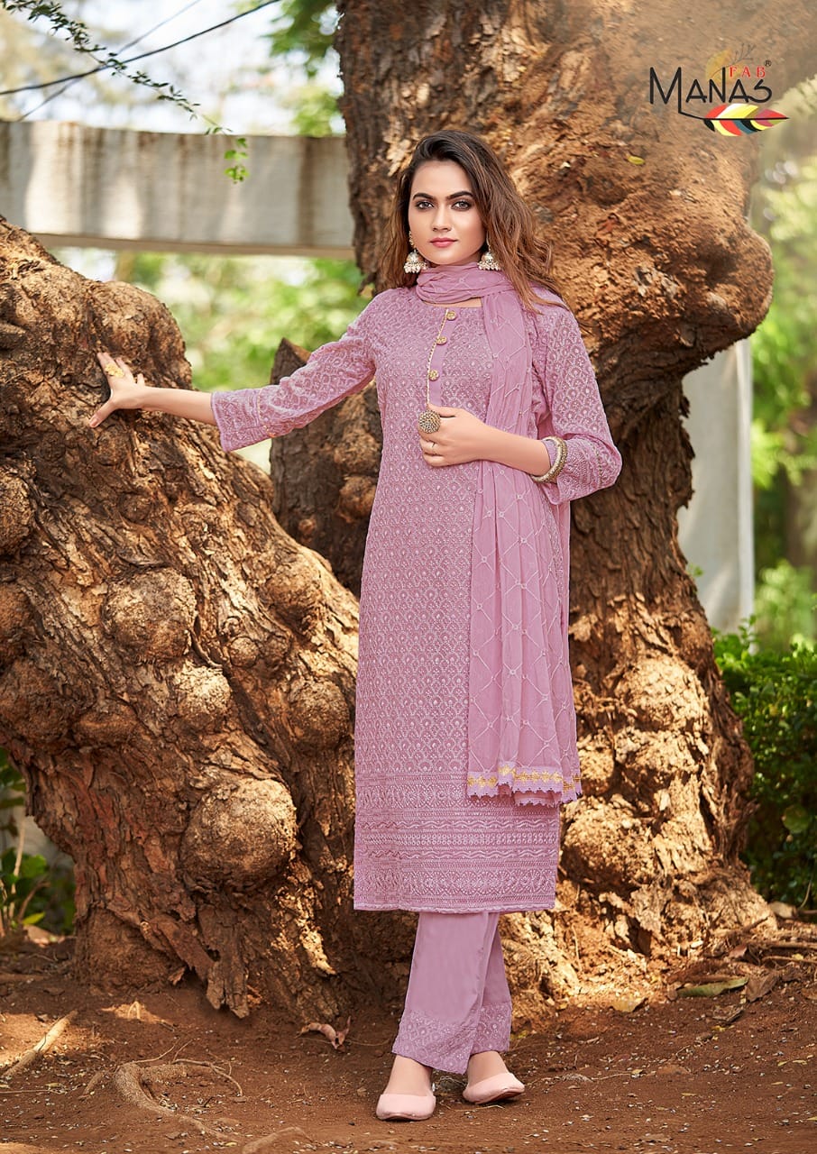 Manas Schiffli 8 FNew Exclusive Wear Heavy Georgette Ready Made Suit Collection